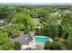 Aerial view of a community pool surrounded by lush landscaping and mature trees at 3818 Sweet Bottom Dr, Duluth, GA 30096