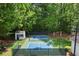 Overhead view of the pickleball court surrounded by lush greenery and a shed at 3818 Sweet Bottom Dr, Duluth, GA 30096
