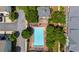 Overhead view of pool, lounge chairs, trees and building rooftop on a sunny day at 1381 Wallace Walk, Atlanta, GA 30316