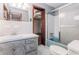 Bathroom features tile floor, bathtub with shower, and sink with vanity at 201 Smithstone Path, Fayetteville, GA 30214