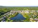 Aerial neighborhood view showcasing the community lake, lush greenery, and well-maintained homes in the area at 7120 Lullwater Rd, Cumming, GA 30040