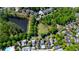 Breathtaking aerial view of neighborhood with community pond surrounded by lush greenery at 7120 Lullwater Rd, Cumming, GA 30040