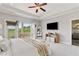 Bright main bedroom with a balcony, ceiling fan, and an ensuite bathroom with luxury finishes at 7120 Lullwater Rd, Cumming, GA 30040
