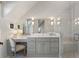 Bathroom with a large vanity, marble countertop, and glass shower with a built-in bench at 3888 Peachtree Dunwoody Rd, Atlanta, GA 30342