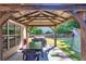 Covered gazebo with dining area is nestled in the backyard for outdoor entertaining at 1500 Highland Farm Dr, Suwanee, GA 30024