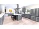 Bright, open kitchen featuring a central island, stainless steel appliances and gray cabinetry at 200 Mcclure Dr, Cumming, GA 30028