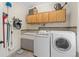 Laundry room featuring a washer, dryer, wash basin and cabinets for storage of cleaning supplies at 200 Mcclure Dr, Cumming, GA 30028