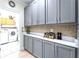 Pantry with gray cabinets, white countertops, tile backsplash, and stainless hardware at 200 Mcclure Dr, Cumming, GA 30028