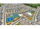An aerial view showcases the community layout with homes, tennis courts, a clubhouse, and green spaces at 427 Bluffs View Ln, Canton, GA 30114