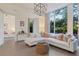 Bright living room featuring a large window, modern light fixture, and comfortable white sectional couch at 1820 Peachtree St # 311, Atlanta, GA 30309