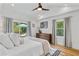 Bright bedroom featuring vaulted ceilings, natural light, and sliding door to deck at 1377 Oak Grove Dr, Decatur, GA 30033