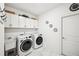 Well-organized laundry room with modern white cabinets, washer, dryer, and a utility sink at 3991 Perry Pass, Lithonia, GA 30038