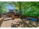 Backyard with pool, multi-level deck and lush greenery creates a relaxing outdoor oasis at 1665 Chevron Way, Sandy Springs, GA 30350