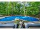 Inviting backyard with a sparkling pool, lounge chairs, and lush greenery offers a private retreat at 1665 Chevron Way, Sandy Springs, GA 30350