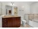 Bathroom with granite vanity, large mirror, tiled shower and soaking tub at 201 W Ponce De Leon Ave # 515, Decatur, GA 30030