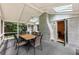 Screened porch features skylights, ceiling fan, and a door to the outside at 3501 Emperor Way, Tucker, GA 30084