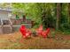 Spacious backyard featuring a fire pit, seating area, and mature trees at 2221 Meadow Wood Ct, Marietta, GA 30062