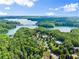 Scenic aerial view of a lake community with lush greenery and a sparkling lake at 5875 Windjammer Pt, Cumming, GA 30041