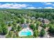 Beautiful community pool with ample seating surrounded by trees in a quiet residential neighborhood at 5875 Windjammer Pt, Cumming, GA 30041