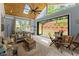 Cozy sunroom with skylights and folding glass doors opening to landscaped backyard at 5875 Windjammer Pt, Cumming, GA 30041