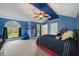 Cozy bedroom with a large window, blue accent walls and carpet flooring at 4415 Saint Andrews Crest Dr, Cumming, GA 30040