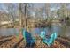Relaxing pond view with inviting outdoor seating featuring Adirondack chairs and fire pit at 6740 Mountain Lake Ln, Cumming, GA 30028