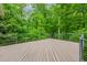 Wooden deck with metal railing surrounded by lush greenery, perfect for relaxation at 10490 Cranchester Way, Alpharetta, GA 30022