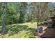 Backyard featuring a lush lawn, bordered by mature trees providing privacy, with an outdoor seating area at 3156 Pope Rd, Douglasville, GA 30135