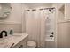 Nicely designed bathroom with white subway tile in the shower and updated fixtures at 3156 Pope Rd, Douglasville, GA 30135