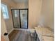 Sleek bathroom featuring modern fixtures, granite countertops, and a glass-enclosed shower at 42 Woodhaven Path, Rockmart, GA 30153