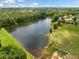 Scenic aerial view of a lake surrounded by lush green trees and residential homes at 450 Bay Grove Se Rd, Loganville, GA 30052