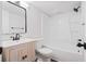 Updated bathroom with modern fixtures, vanity and bathtub with shower, offering a fresh and clean design at 50 Stonington Pl, Marietta, GA 30068