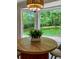 Close up of a sunlit breakfast nook with a round wooden table and backyard views at 50 Stonington Pl, Marietta, GA 30068