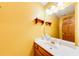 Bright half bath with wooden fixtures, single sink, and decorative shelves at 2285 Ashton Ridge Dr, Dacula, GA 30019