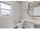 Charming powder room with pedestal sink, decorative mirror, and stylish accents at 830 Stone Ridge Ln, Atlanta, GA 30324