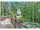 Deck overlooks the backyard with a pool and golf course views, perfect for outdoor enjoyment at 4012 Ironhill Ln, Woodstock, GA 30189