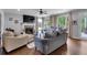 Spacious living area with fireplace, large windows overlooking backyard, and comfortable seating arrangement at 4012 Ironhill Ln, Woodstock, GA 30189