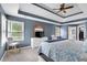 Spacious main bedroom with trey ceiling and ensuite bath at 4012 Ironhill Ln, Woodstock, GA 30189