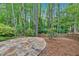 Spacious stone patio surrounded by lush landscaping and tall trees offers a secluded outdoor area at 4012 Ironhill Ln, Woodstock, GA 30189