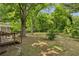 Private backyard, featuring a wooden deck and mature trees, offering a tranquil escape at 4202 Maplewood Dr, Decatur, GA 30035