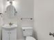 Clean half bath with modern vanity, white fixtures, and neutral decor at 2350 Shore View Nw Way, Suwanee, GA 30024