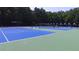 Outdoor tennis courts with blue and green surface, ideal for recreation and exercise at 2350 Shore View Nw Way, Suwanee, GA 30024