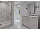 Charming bathroom with marble shower, shiplap walls, and stylish vanity at 3625 Tuxedo Nw Rd, Atlanta, GA 30305