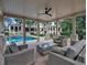 Covered patio with comfortable seating overlooking the pool and backyard at 3625 Tuxedo Nw Rd, Atlanta, GA 30305