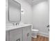 Modern powder room with light vanity, white walls, minimalist mirror and attractive fixtures at 3625 Tuxedo Nw Rd, Atlanta, GA 30305