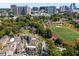 Aerial view of a community near sports fields and the city at 100 Sheridan Dr, Atlanta, GA 30305