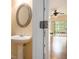 Hallway half bath with pedestal sink at 3364 Thornbridge Dr # 0, Powder Springs, GA 30127
