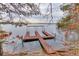 A wooden dock on a calm lake surrounded by trees and autumn foliage at 7625 Breeze Bay Rd, Cumming, GA 30041