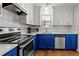 Bright kitchen featuring white cabinets, stainless steel appliances and blue accent cabinets at 2300 Newport Lndg, Atlanta, GA 30009