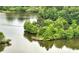 Picturesque aerial view of a lake with trees and a wooden dock at 1430 Mineral Springs Rd, Hoschton, GA 30548